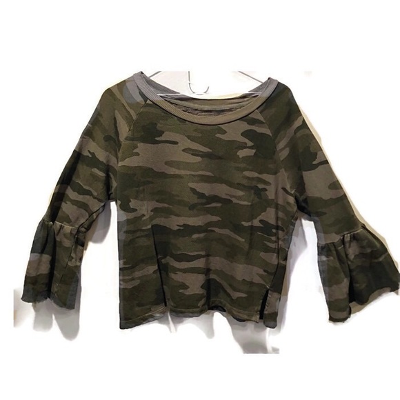 CURRENT/ELLIOT RUFFLE SLEEVE PULLOVER SWEATSHIRT - Picture 1 of 2